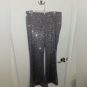 Disco Sparkle Pants 🪩 Wide Leg Sequined Silver
